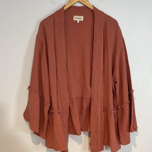 4OUR dreamers terra-cotta coloured linen rayon blend bell sleeve jacket fit S/M - Picture 10 of 11